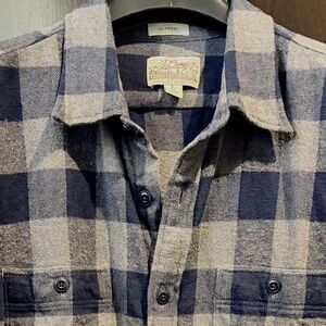 J Crew Classic Fit Midweight Navy/Grey Buffalo Check Flannel - Large